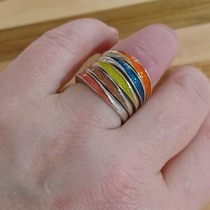 Set of Five Sterling Colored Enamel Stacking Rings
